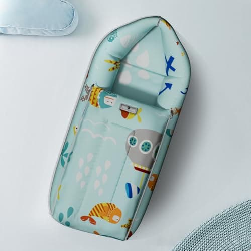 StarAndDaisy 3 in 1 Baby Sleeping Bag for New Born/Baby Bedding Set for New Born/Soft and Comfortable Baby Bed for 0-12 Months/Washable & Foldable Cotton Design (Aqua Print)