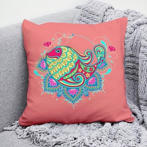 Ambiyaa Decorative Throw Pillow Cover Bedroom & Living Room Cushion Cover Sofa (16X16 Inches), 1 Piece (Meen Sera)