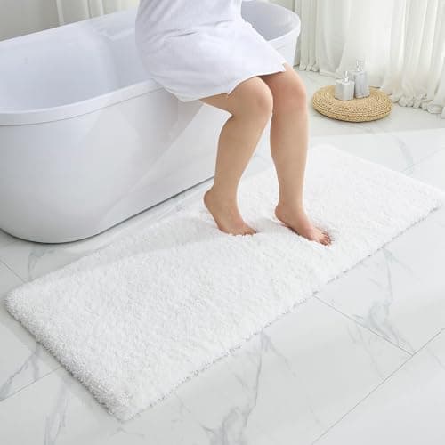 Disolla White Bathroom Runner Rug 24x70 Non Slip Fluffy Long Bath Mat for Bathroom Floor Washable Plush Luxury Bath Rug for Tub Absorbent Bathroom Shower Sink Mat Bedside Rug