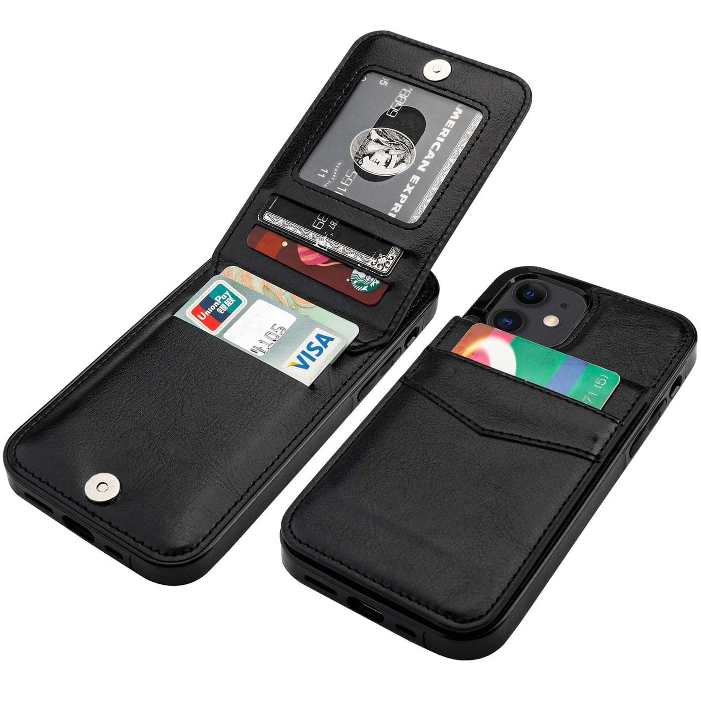 KIHUWEY Compatible with iPhone 12 Compatible with iPhone 12 Pro Case Wallet with Credit Card Holder, Premium Leather Magnetic Clasp Kickstand Heavy Duty Protective Cover 6.1 inch(Black)