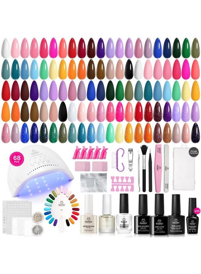 Beetles Gel Nail Polish Kit with U V Light 69 Pcs Emotional Spectrum 35 Colors Gel Polish Nail Kit with Base and Matte&Glossy Top Coat Soak Off All Season DIY Set Manicure Tools Gifts for Women