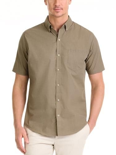 Van Heusen Men's Wrinkle Free Short Sleeve Button Down Shirt Shirt, -aluminum, Large