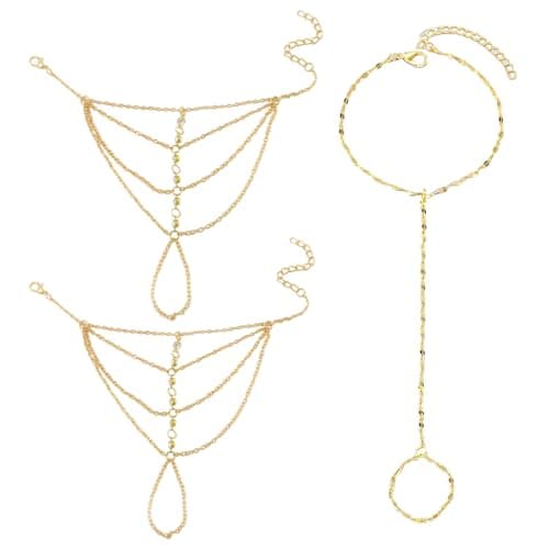 FFZDENA 3Pcs Ring Bracelet, chain Bracelet for Women, Multi Layer Tassel Bracelet for Women, Hand Accessories, Suitable for Formal Events, Parties, Wear, Holiday Gifts, Birthday Gift