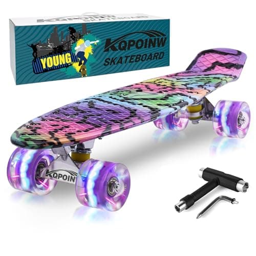 Kqpoinw Kids Skateboard,22" Complete Skateboards for Kid,Teens,Girls,Beginners,Skate Board,Purple Skateboards with Colorful LED Light up Wheels,Skate Tool, Ideal Gift for Girls,Kids