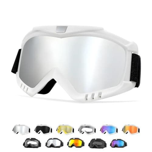 Yourkar Dirt Bike Goggle, UV Protection Windproof ATV Off-Road Goggles, Wide Vision Riding Motorcycle Goggle for Men Women (White+Silver)