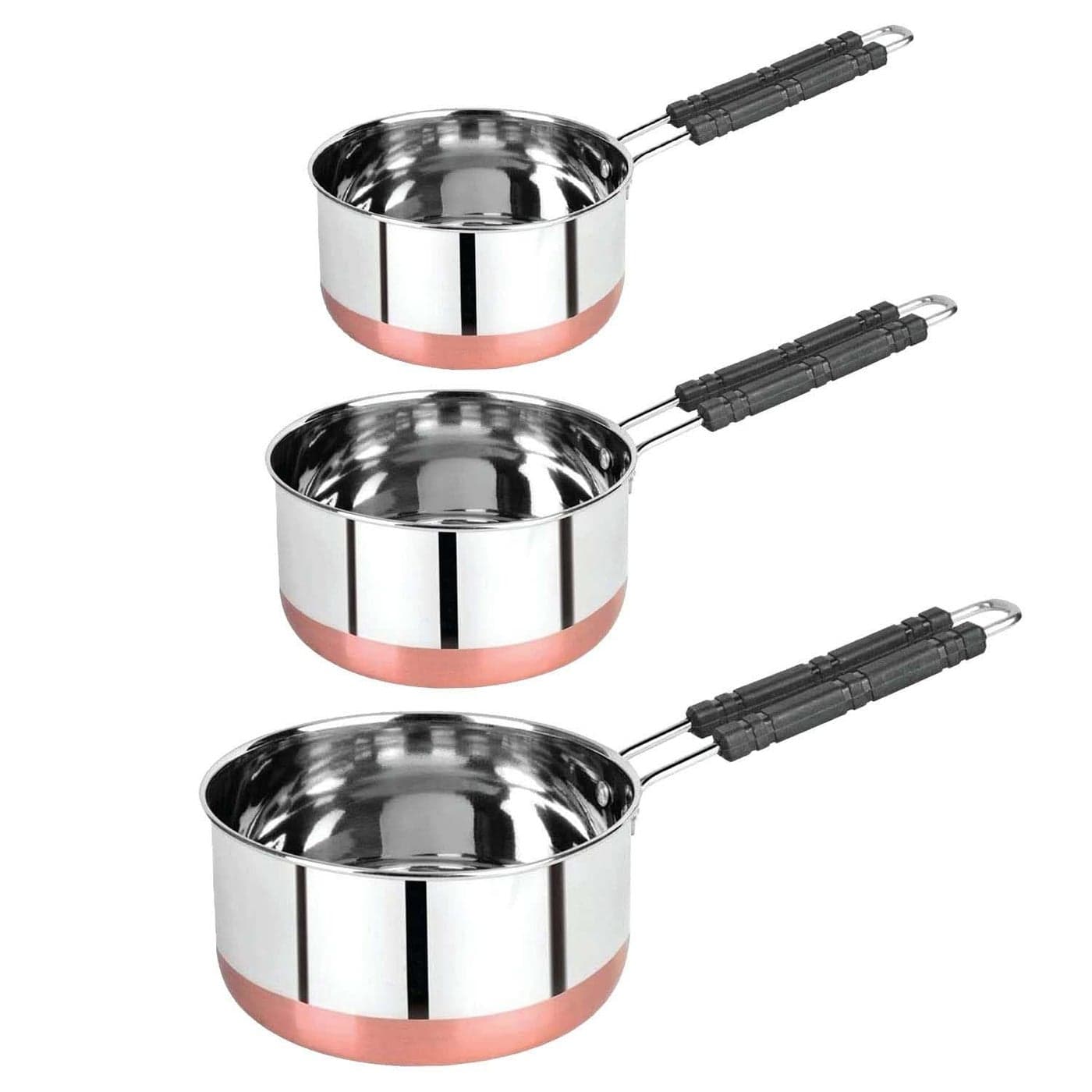 AADHIK Sauce Pan Set for Tea Milk Pan Copper Sauce Pan Combo Set Gas and Induction Compatible 1 15 and 2 Litre Capacity
