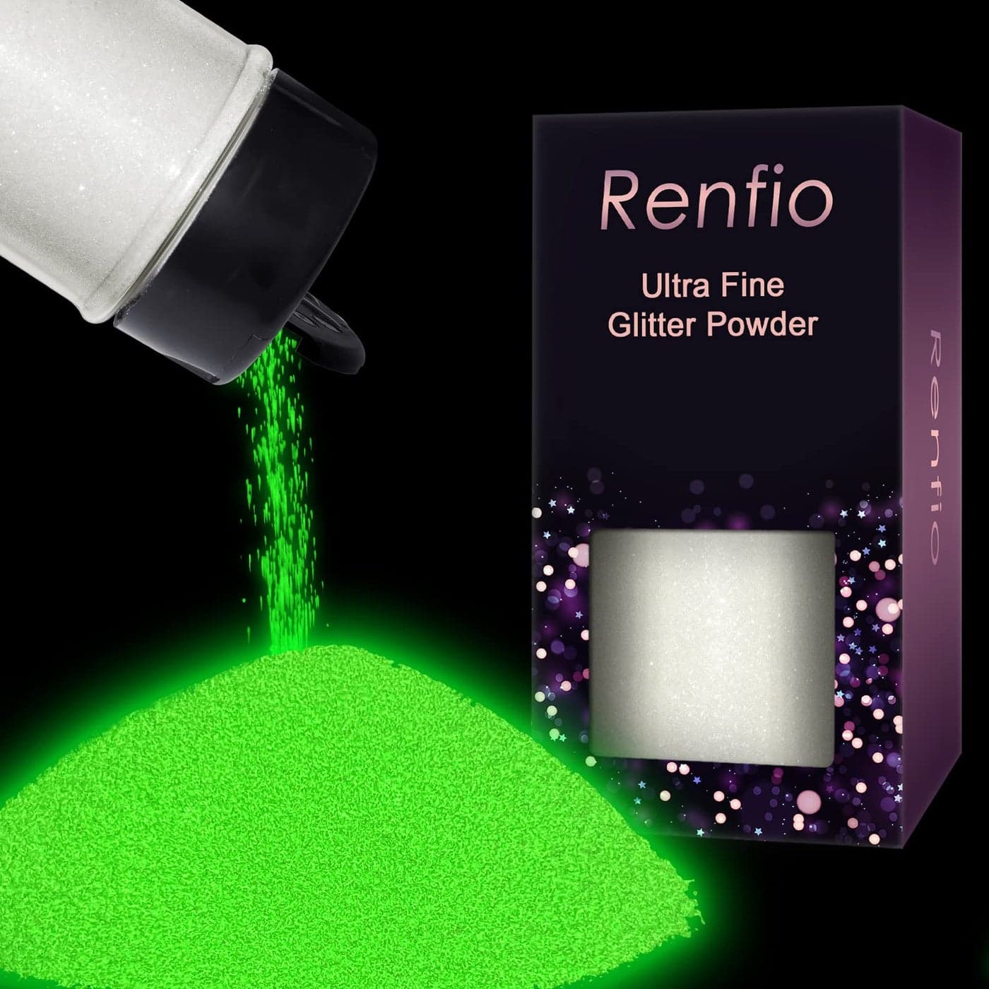 Renfio Glow in The Dark Glitter 194oz 55g Luminous Ultra Fine Glitters Powder Glowing Glitter Epoxy Resin PET Flake 1128 Halloween for Craft Supplies Tumbler Slime White to Green
