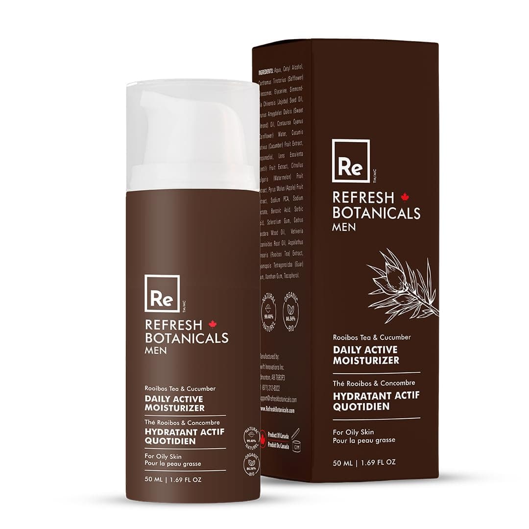 Refresh Botanicals Men Daily Active Moisturizer 17 fl oz Lightweight Nongreasy Hydrating Skin Care for Oily Face Jojoba Oil Rooibos Tea Safflower Dermatologist Tested