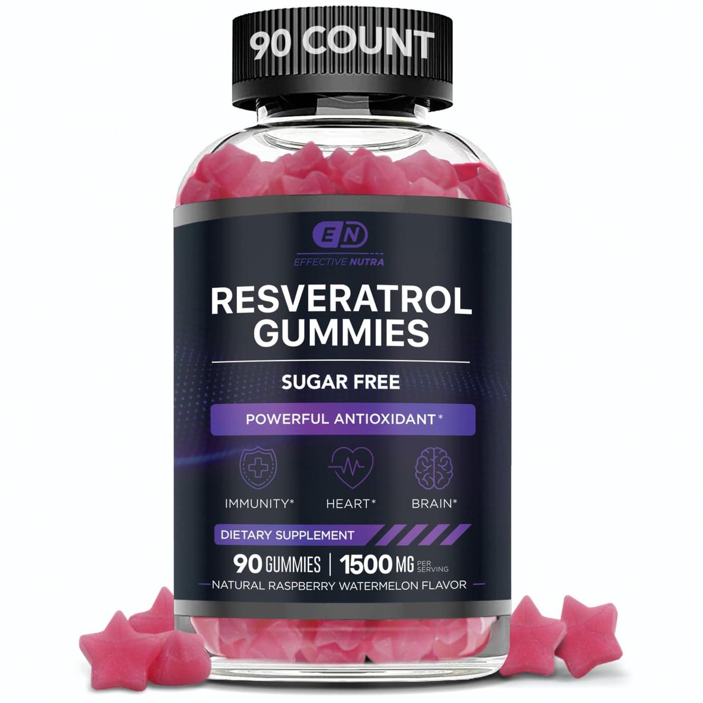 EFFECTIVE NUTRA Resveratrol Gummies 1500mg SugarFree Supplement for Antioxidant Support Immunity Heart Health and Brain Function 45Day Supply Natural Berry Flavor Made in USA 90 Count