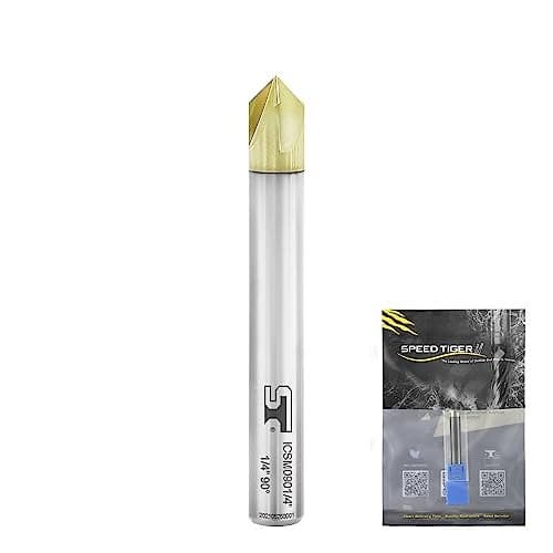 SPEED TIGER Chamfer End Mill - CNC Carving Bits, V Groove, 90 Degree, ICSM1/4 Shank 2" OVL (1 Piece, 1/4" 90°) - for Wood, Alloy Steels, Hardened Steels – Mill Bits Sets for DIYers & Professionals