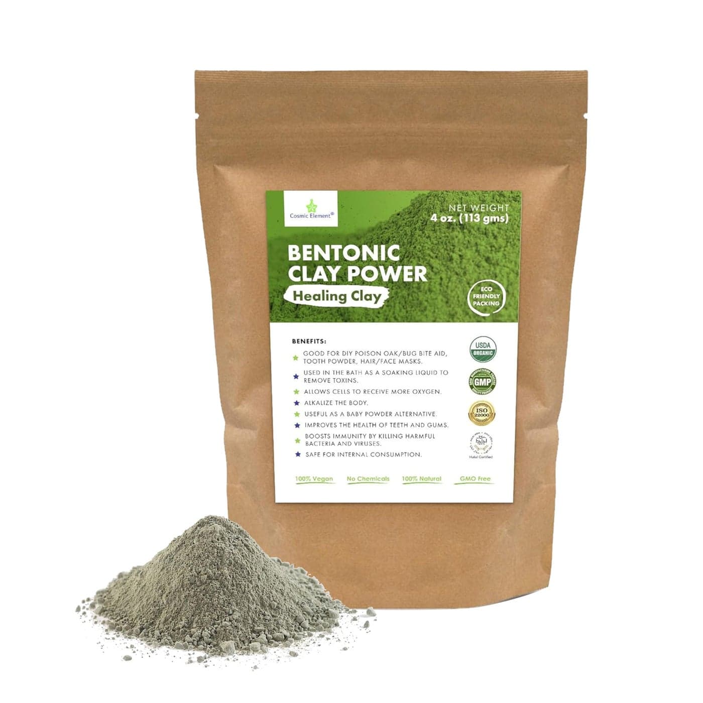 Cosmic Element 100 Pure Calcium Bentonite Clay Powder Bentonite Clay Food Grade Vegan Healing Clay Skin Care Detox Deep Pore Cleansing Face Body Mask for Soft Smooth Refreshed Skin 4 oz