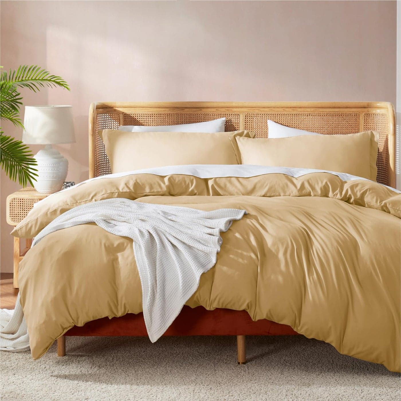 Nestl Camel Gold Duvet Cover Full Size Soft Double Brushed Full Size Duvet Cover Set 3 Piece with Button Closure 1 Duvet Cover 80x90 inches and 2 Pillow Shams