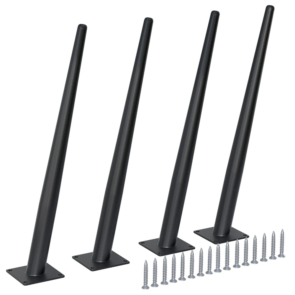FIVEPEARS 4 PCS 16 Inch Heavy Duty Matte Black Metal Slant Angled Tapered Legs Set for Furniture Mid Century Modern Style Feets for Coffee Table Couch Sofa Cabinet Chair Dresser Bed Desk Credenza