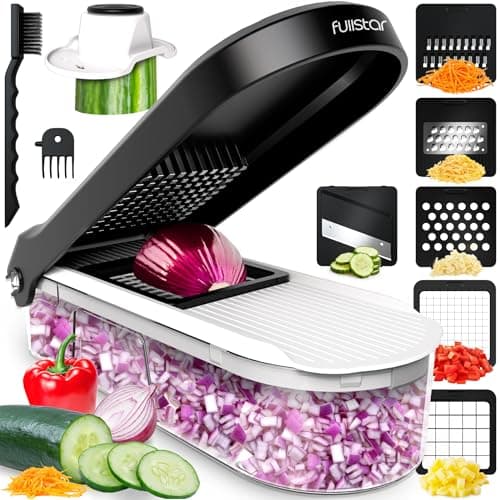 Fullstar Vegetable Chopper Mandoline Slicer Cheese Grater Food Chopper with Container Kitchen Gadgets Home Essentials 6in1 WhiteBlack