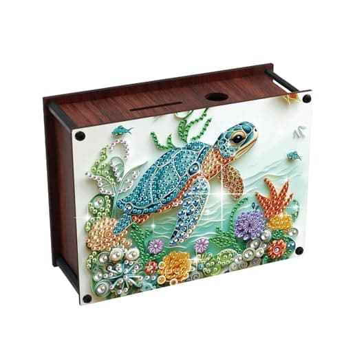 MVVMTOP Diamond Painting Kit Piggy Bank DIY Turtle Wooden Money Storage Box Diamond Art Special Shape Partial Mosaic Home Ornaments for Handicraft Enthusiasts Festival or Birthday Creative Gifts
