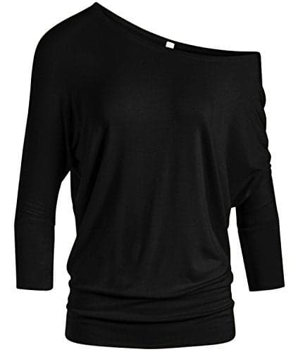 Simlu Dolman 3/4 Sleeve Drape Round Neck Top With Banded Waist - Made In USA, ..Black, Large
