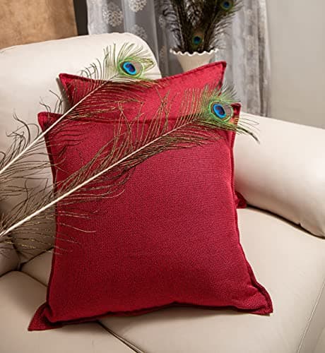Khooti Christmas Decorative Jute Square Cushion Cover Throw Pillow Cover for Living Room Couch Diwan Single Seater Sofa, Red, 16 x 16 Inches / 40 x 40 cm Set of 3 Pieces