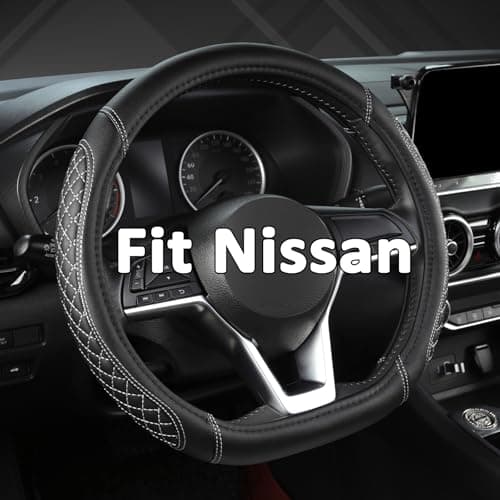 West Llama Flat Bottom Car Steering Wheel Cover for Nissan,D Shaped Steering Wheel Cover for Rogue,Altima,Kicks (Diamond Quilted-Black+Gray-Standard Size)