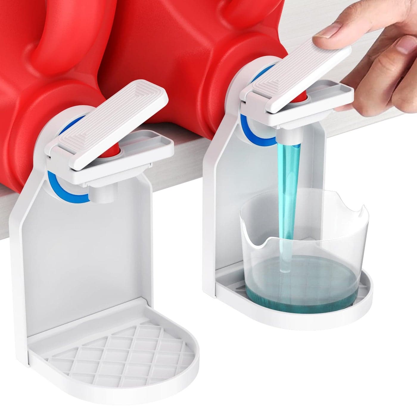 KMOUANTS 2 Pack Laundry Detergent Dispenser Cup Holder Nozzle button upgradeEasily No More runny or Messy Laundry Detergent Laundry Cup Holder and drip Tray Room Organization and Storage