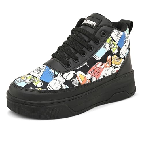 Prolific Women's High-Top Printed Sneakers, Black, 7 UK