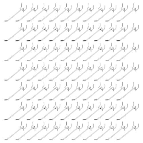 Merkaunis 100 Pack Peg Board Hooks, 4 Inch Stainless Steel Pegboard Hooks, Shelving Display Hanging Peg Board Holders for 1/8 Pegboards for Garage, Office,Kitchen, Store