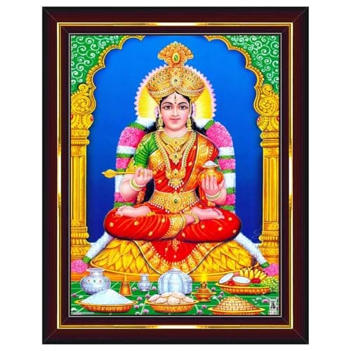 Pavan Photo Laminations Mata Annapurna Devi Photo for Kitchen Maa Wall Painting Framed Home Decor (Wood,Acrylic,Brown,Small Size,6x8 Inch) B159S