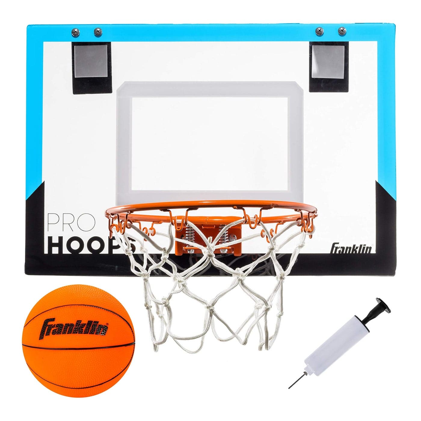 Franklin Sports Over The Door Mini Basketball Hoop Pro Hoops Indoor Kids Hoop with Mini Basketball Slam Dunk Approved Shatter Resistant Backboard Bedroom Office Mini Hoop Ball Black Blue
