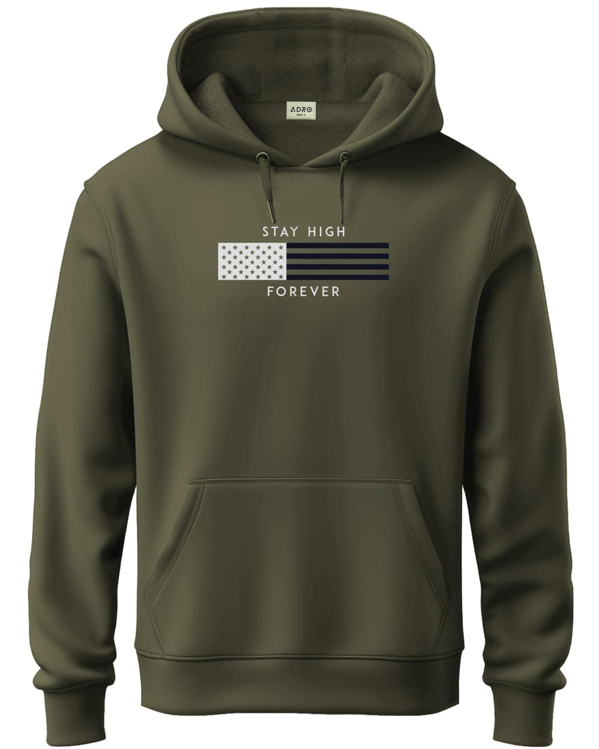 ADRO Men's Cotton Blend Neck Hooded Sweatshirt (H24-FLAG-OL_Olive