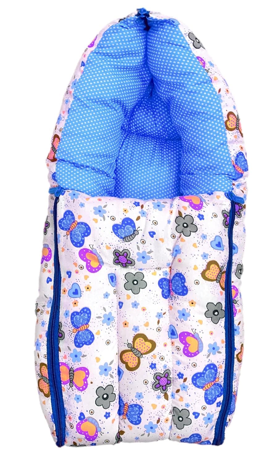 Kids Charm Butterfly Mini 3 in 1 Babys Cotton Bed Cum Carry Bed Printed Baby Sleeping BagBaby BedInfant Portable for Unisex Easily Portable Light Weight Carry for New Born 04 Months Old Blue