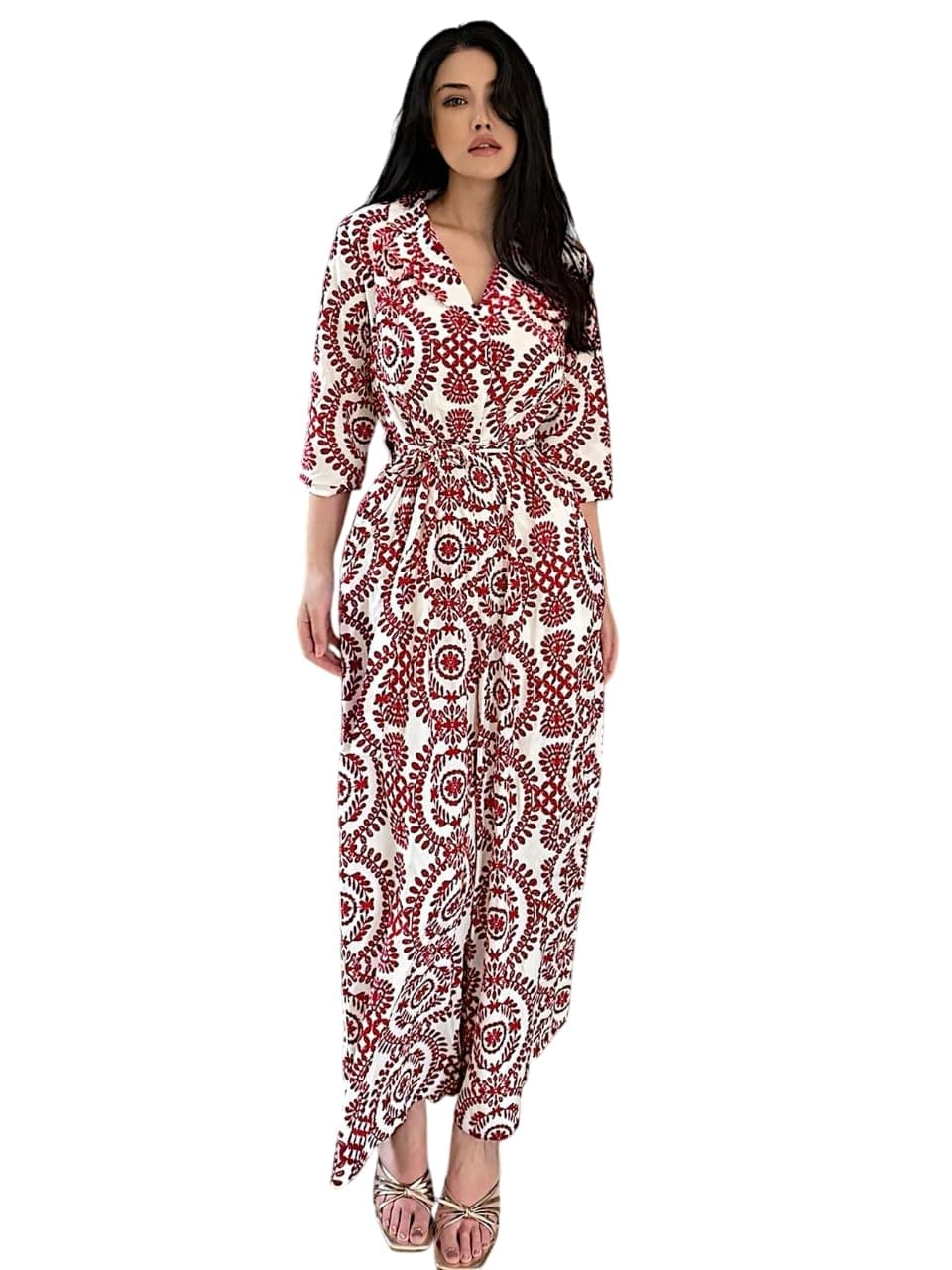 LITZO Dress for Women | Long Rayon Dress for Women's | Floral Wide Leg Long Jumpsuit with Pockets | Regular Jumpsuit for Women (L-135-S)