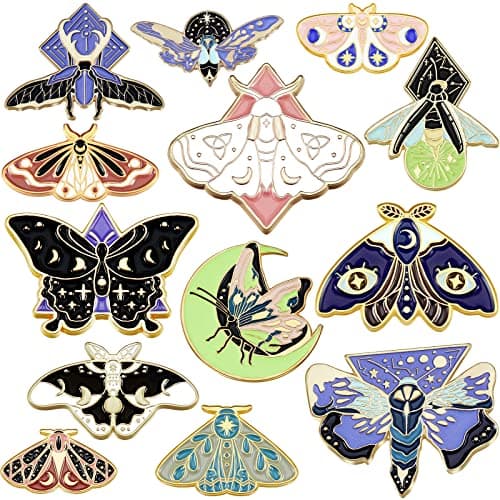 13 PACK Butterfly Moth Pins Enamel Gothic Vintage Cool Horror Brooches for Backpack Steampunk Badge Jewelry