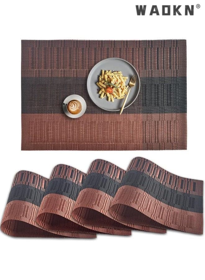 Placemats Set of 4 ,PVC material Woven Place Mats for Kitchen Table Indoor/Outdoor Washable Placemat Wipeable Dining Table Mats ,easy to clean , Can be washed repeatedly and reused , 30cm*45cm , Brown.