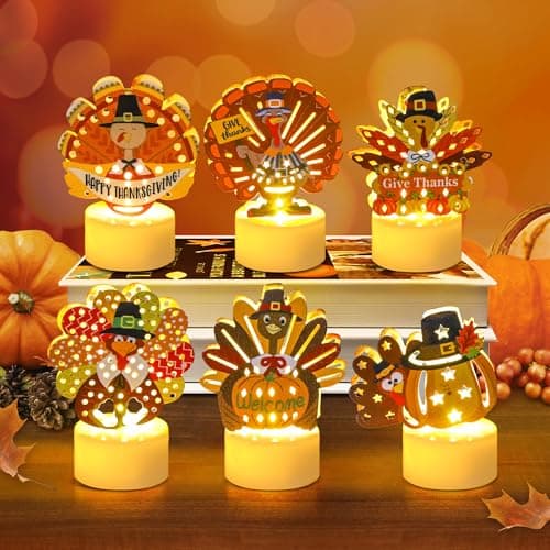 Sakayo 6 PCS Turkey Tea Lights Candles Battery Operated Thanksgiving LED Flameless Tealight Candles Cute Thanksgiving Table Decorations Centerpieces for Home Kitchen Indoor Party Fall Decor