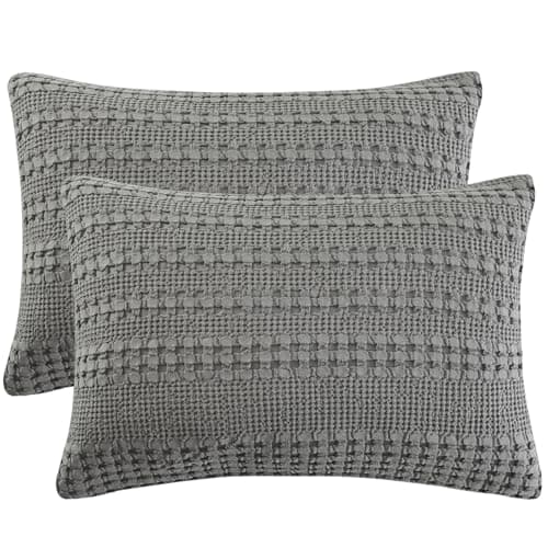 PHF 100% Cotton Waffle Pillow Shams King Size, 2 Pack 20" x 36" Soft Skin-Friendly Pillowcases, No Filling, Aesthetic Woven and Breathable Waffle Weave Pillow Case Covers for Bed, Dark Grey
