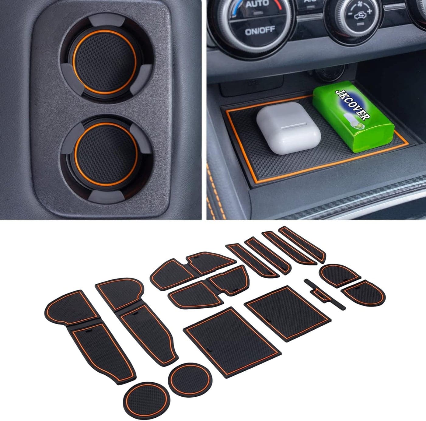 JKCOVER No-Slip Cup Holder Insert Mats for 2018-2023 Crosstrek/Impreza - 15PCS Flexible Rubber (Orange)