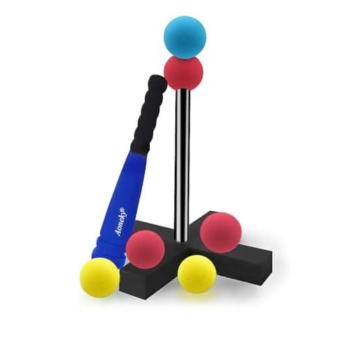 Aoneky Mini Foam Tball Set for Toddlers 13 Years Portable Baseball Toy Set with Foam Bat 5 Balls TBall Stand Carry Bag Safe Soft TBall for Boys Girls Indoor Outdoor Play