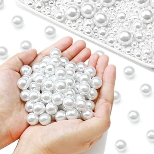 Towenm 220PCS 14MM White Pearls for Crafting No Hole Pearls Beads for Vase Filler Faux ABS Round Pearls for Floating Candles Centerpieces Vases Makeup Brush Holder DIY Crafts Jewelry Making