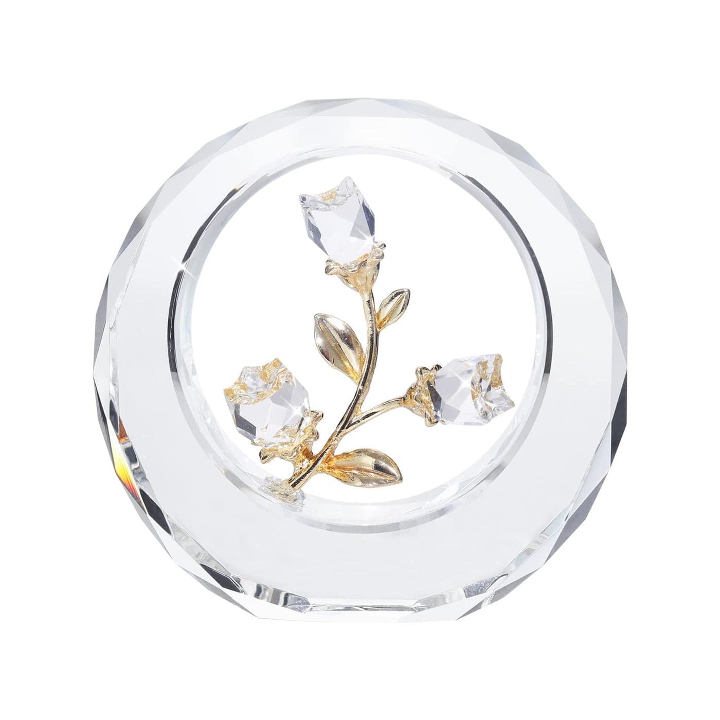 LONGWIN Crystal Tulips Flower Figurines with a Outer Circular Ring Glass Spring Bouquet Collectible Figurines Paperweight Ornaments Clear