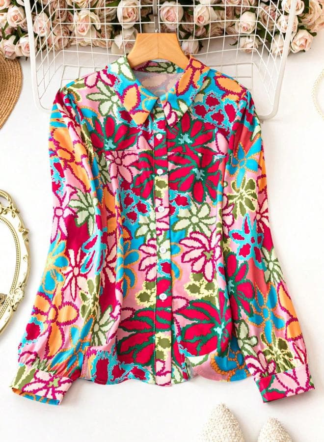 Women Floral Print Long Sleeve Shirt