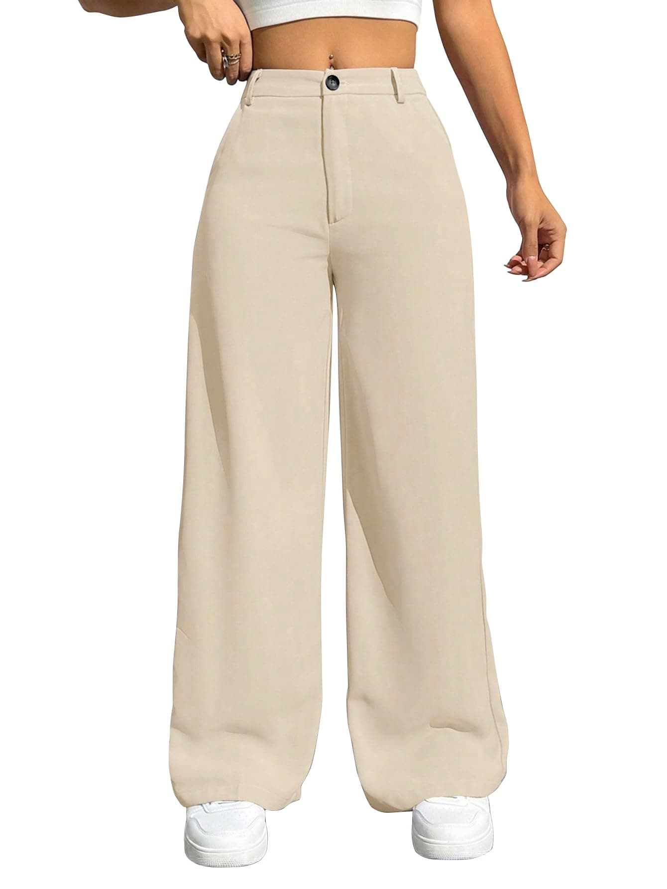 Toochki Trousers for Woman Pants Women's Formal Office Korean | Beige Track Pant | Straight | Cotton Spandex Stretchable Trouser | High-Waisted Bottom Wear