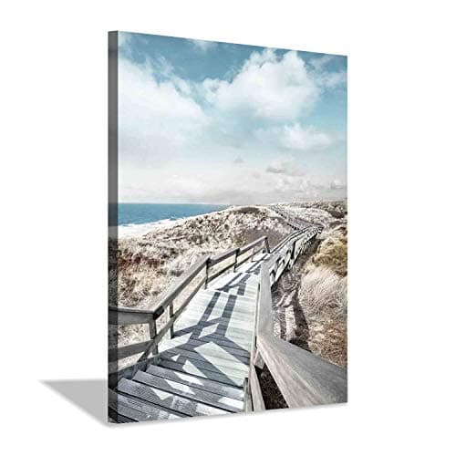 Hardy Gallery Beach Pier Canvas Wall Art: Boardwalk Stair Picture Graphic Art Painting for Wall Decor(18''x24'')