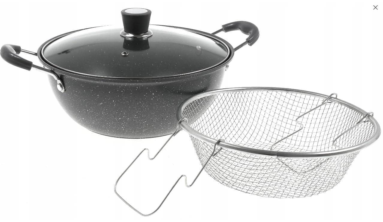 FEELING MALL Non Stick Stockpot with Deep Fryer Basket 22cm for Steak Chips Crab, Stir Fry Pan Pot with Lid,Large Stock Pot, Induction Ready, Compatible with All Stoves, Dishwasher Safe