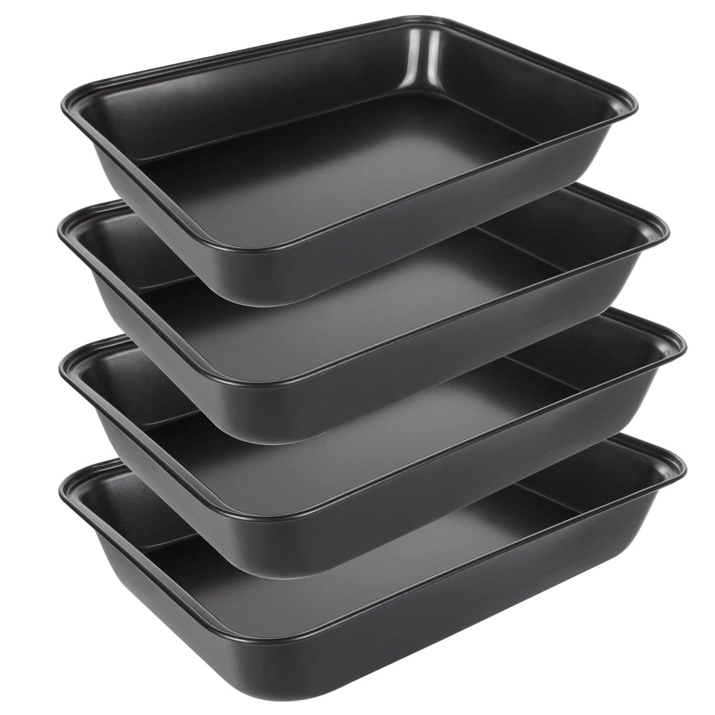 JMIATRY 4 Pcs Non Stick Oven Baking Tray Rectangle Heavy Duty Carbon Steel Oven Tray PFOA Free Roasting Tin Pans for Baking Food Black