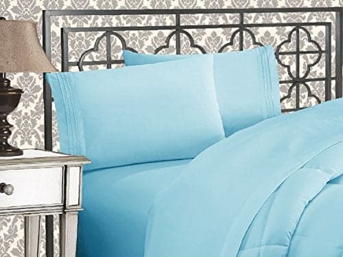 Elegant Comfort Luxurious 1500 Premium Hotel Quality Microfiber Three Line Embroidered Softest 4-Piece Bed Sheet Set, Wrinkle and Fade Resistant, Full, Aqua Blue