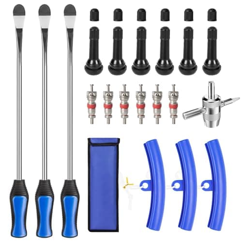 TONDA Tire Spoons Tire Changing Kit for Motorcycle Dirt Bike Lawn Mower Tractor Tire Removal Tool Set with Rim Protectors Valve Tool Valve Cores Valve Caps Valve Stems Storage Bag
