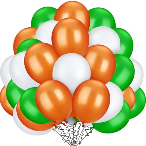 TecUnite 100 Pcs Orange White Green Latex Balloons 13 Inch Colorful Round Balloons for Graduation Wedding Birthday 4th of July Independence Day Patriotic Party Decoration