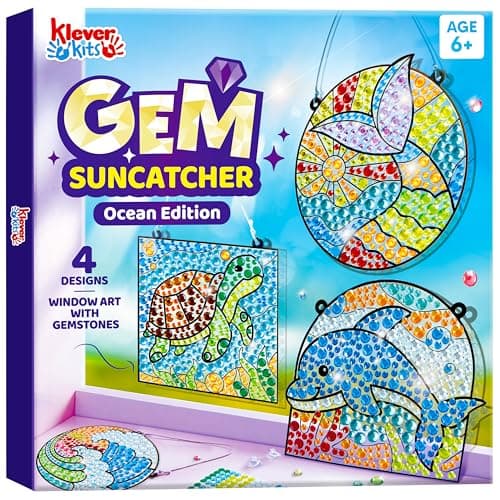 Klever Kits Diamond Art Kits for Kids 4PCS Gem Painting Kit Window Art Suncatchers Mosaic Kits Crafts for Girls Boy Birthday Gifts Toys Age 6