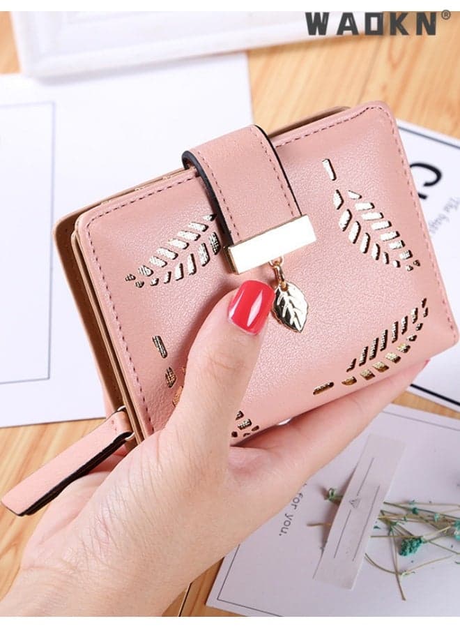Small Wallet women RFID Blocking Leather Bifold Wallet Credit Card Holder for Women Ladies Compact Wallet Mini Purse With Zipper Pocket , suitable for working ,shopping and travel , 10*11.7*3cm ,pink.