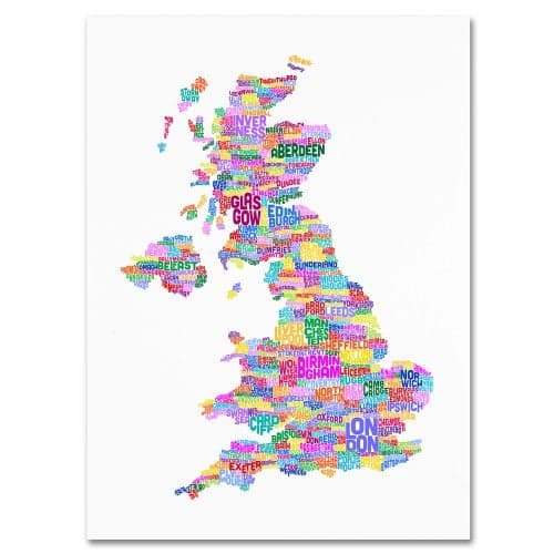 Trademark Fine Art UK Cities Text Map 3 by Michael Tompsett Canvas Artwork, 14 by 19-Inch