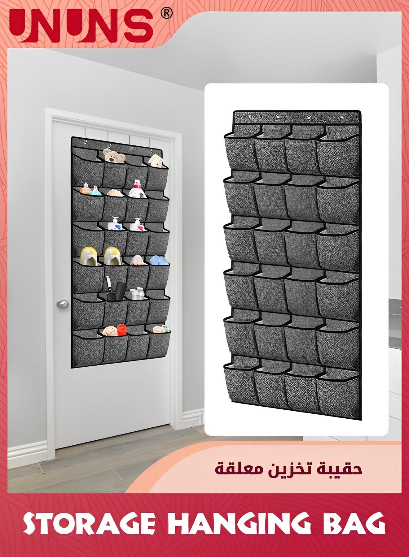 Over The Door Shoe Organizer,24 Pocket Strong Space Saving Shoe Organizer,Holds Up To 40 Pounds,Hanging Behind Large Breathable Mesh Pocket,Closet Caddy Holder